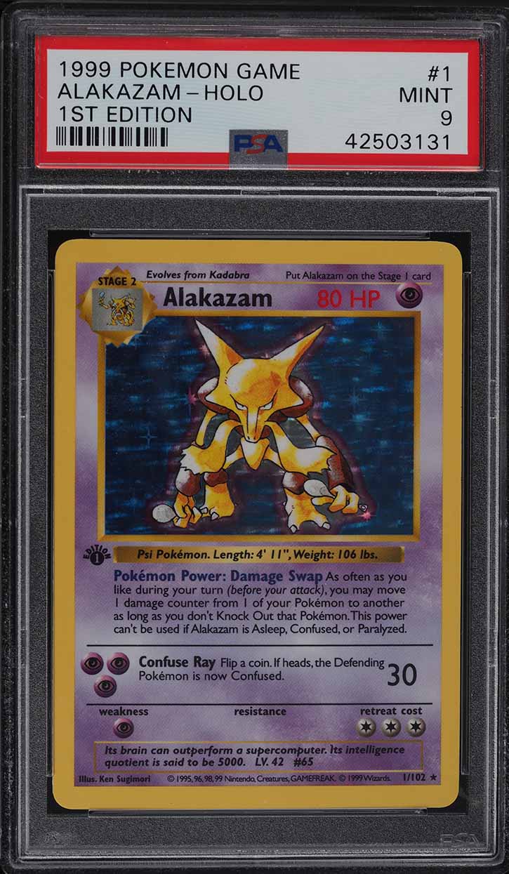 1999 Pokemon Base Set Shadowless 1st Edition Holo Alakazam #1 PSA 9 MINT