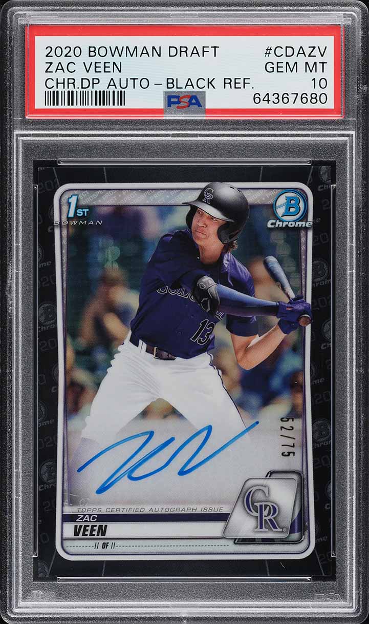 2020 Bowman Chrome Black Refractor Zac Veen ROOKIE AUTO /75 PSA 10 GEM MINT