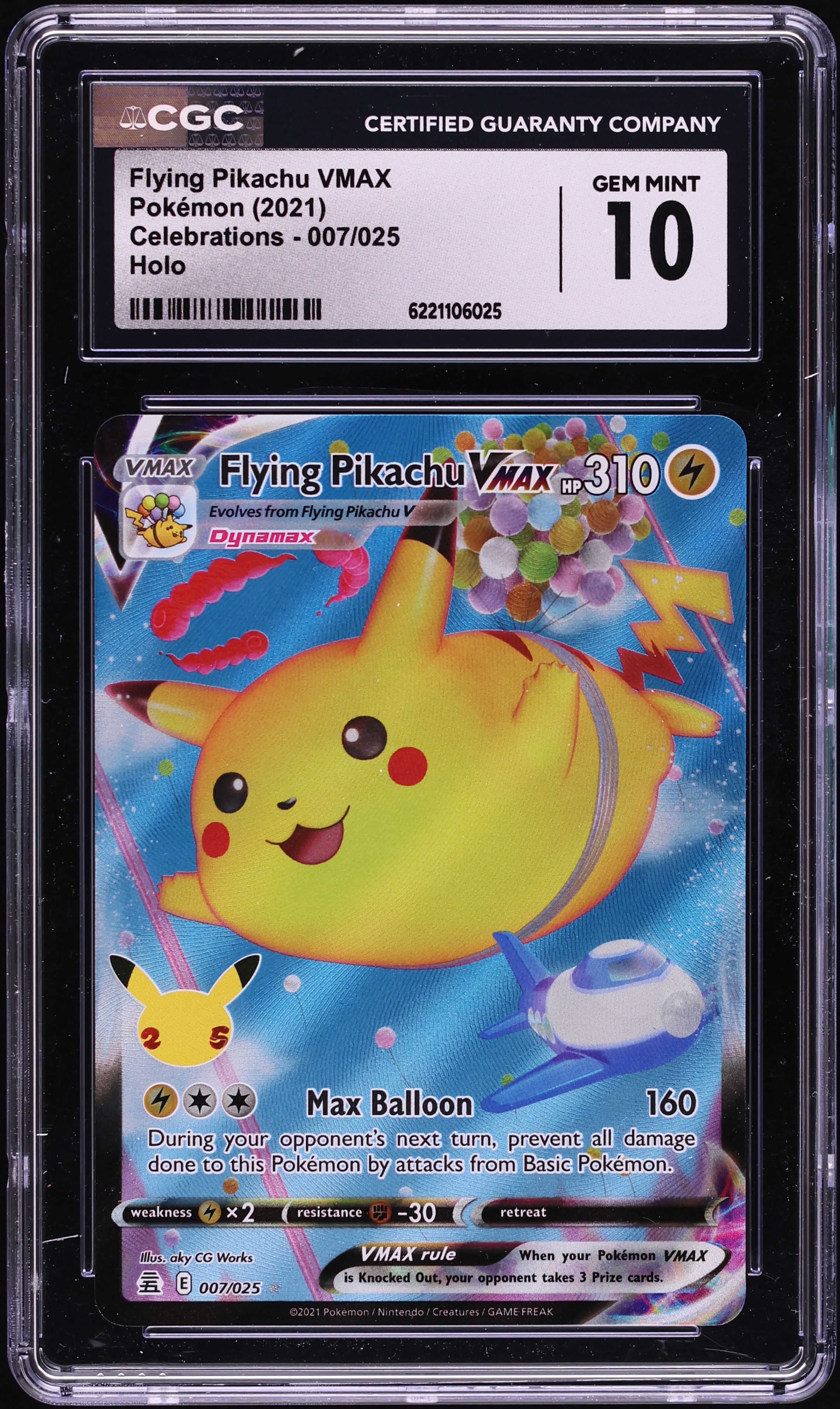 2021 Pokemon Sword & Shield Celebrations Full Art Flying Pikachu VMAX #7 CGC 10 GEM MINT