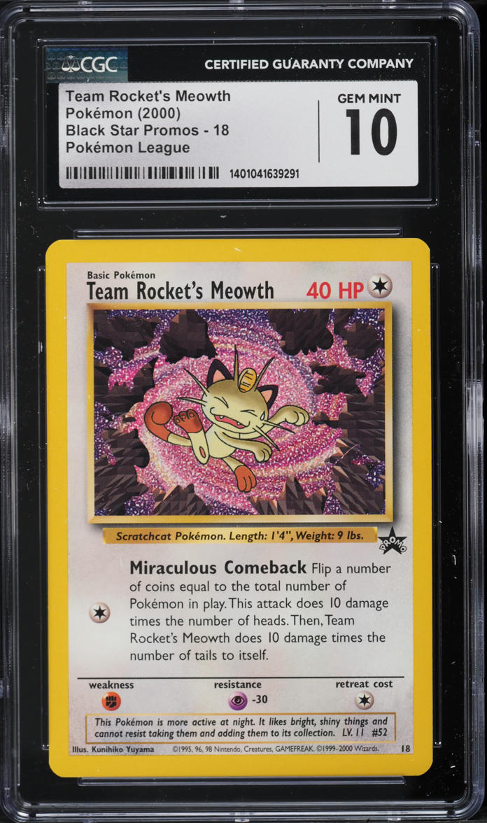 2000 Pokemon League Black Star Promo Team Rocket's Meowth #18 CGC 10 GEM MINT
