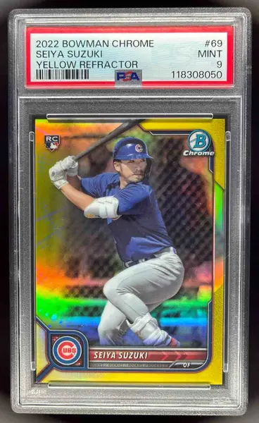 2022 Bowman Chrome Yellow Refractor #69 Seiya Suzuki RC /75 PSA 9