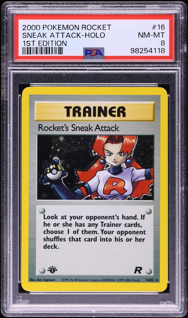 2000 Pokemon Team Rocket 1st Edition Holo Rocket's Sneak Attack #16 PSA 8 NM-MT
