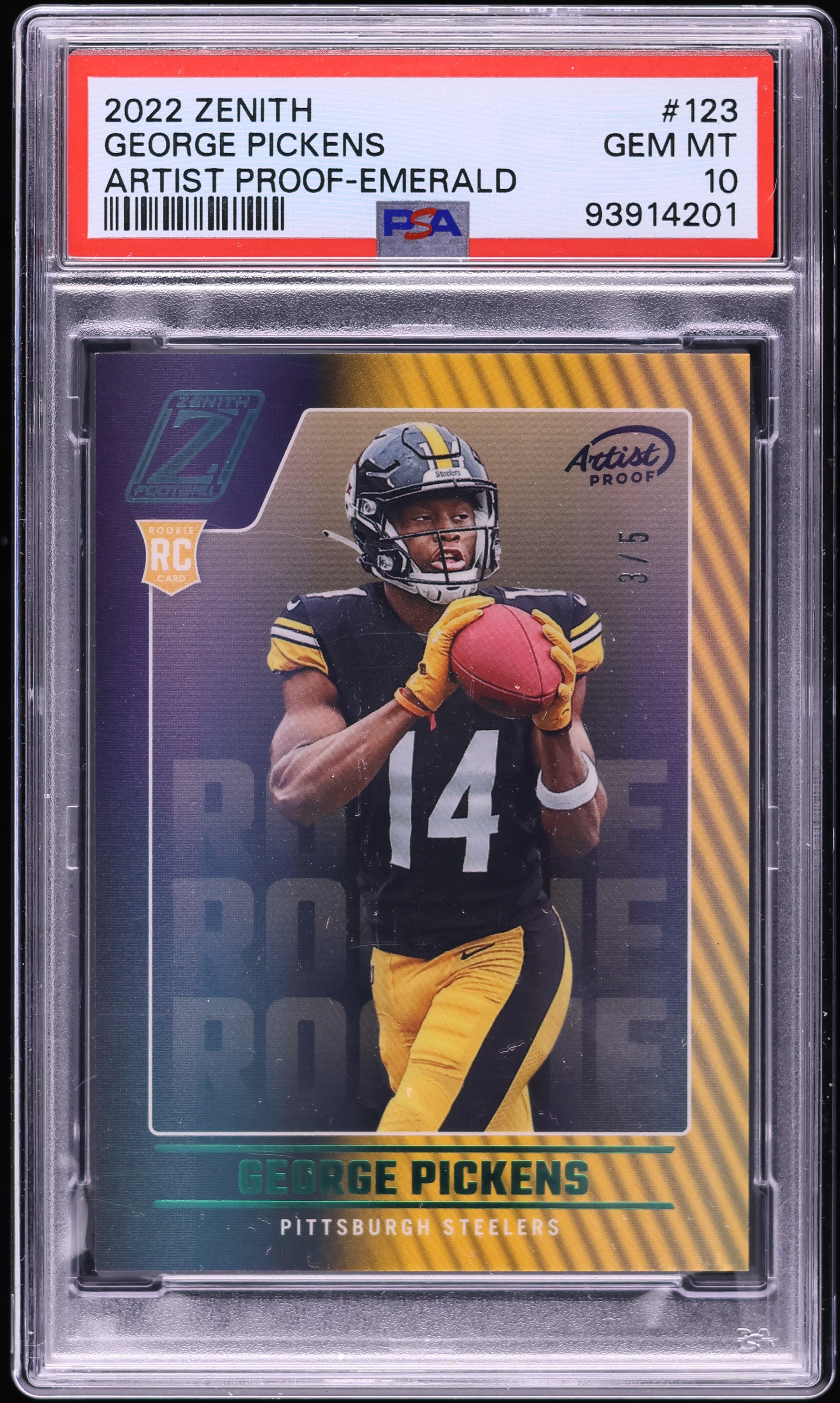 2022 Panini Zenith Artist Proof Emerald George Pickens ROOKIE /5 #123 PSA 10 GEM