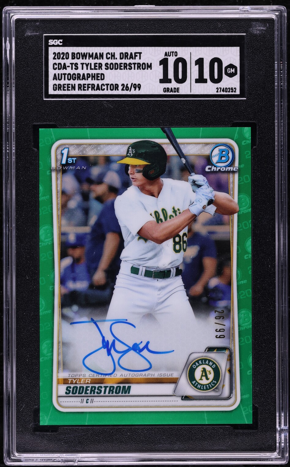 2020 Bowman Chrome Draft Green Ref Tyler Soderstrom PROSPECT AUTO /99 SGC 10 GEM