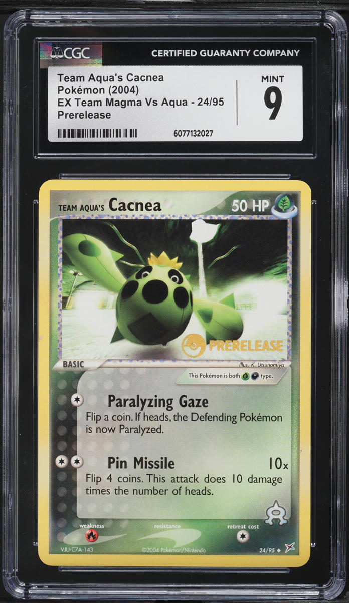 2004 Pokemon EX Team Magma VS Aqua Prerelease Team Aqua's Cacnea #24 CGC 9 MINT