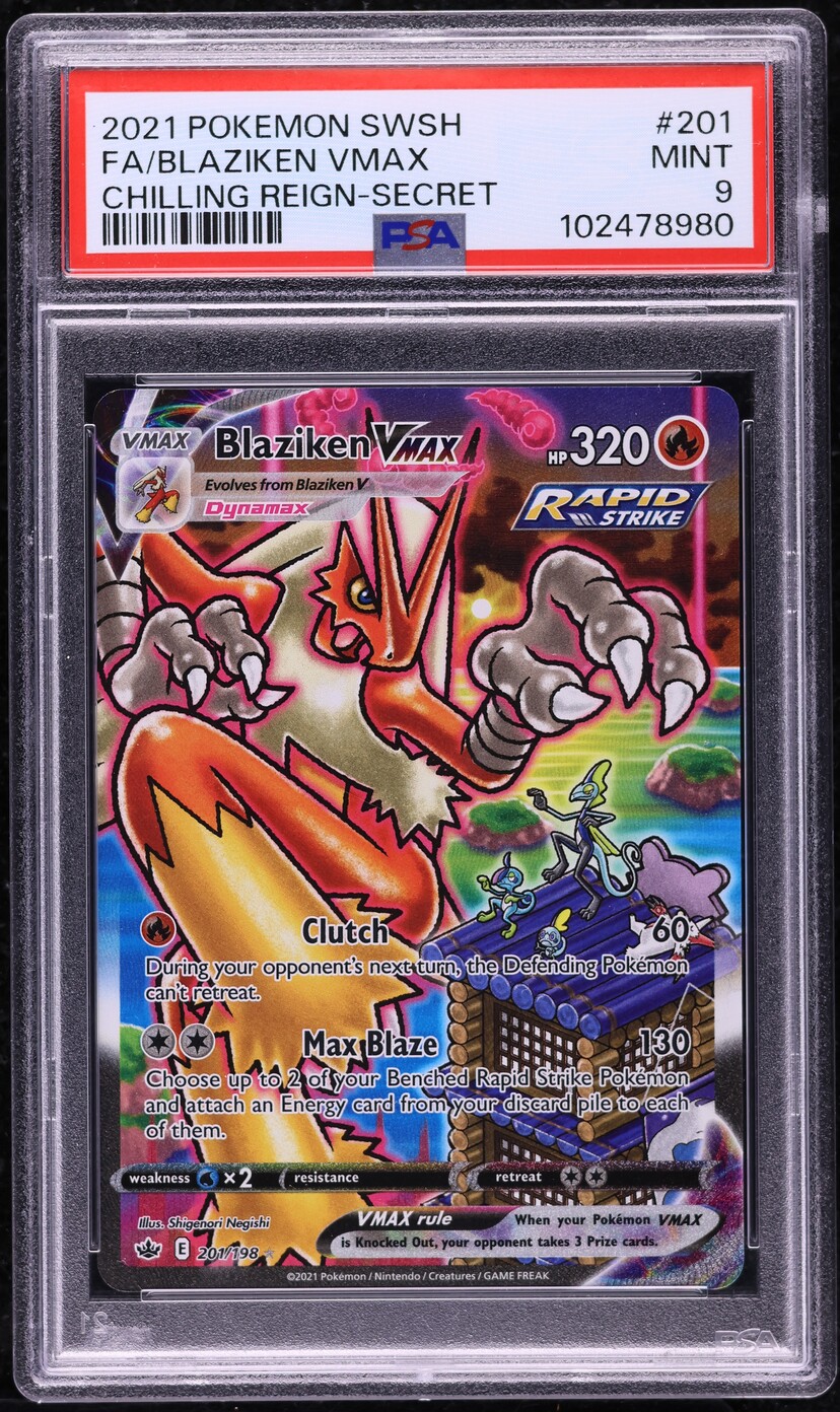 2021 Pokemon Sword & Shield Chilling Reign Alt Art Blaziken VMAX #201 PSA 9 MINT