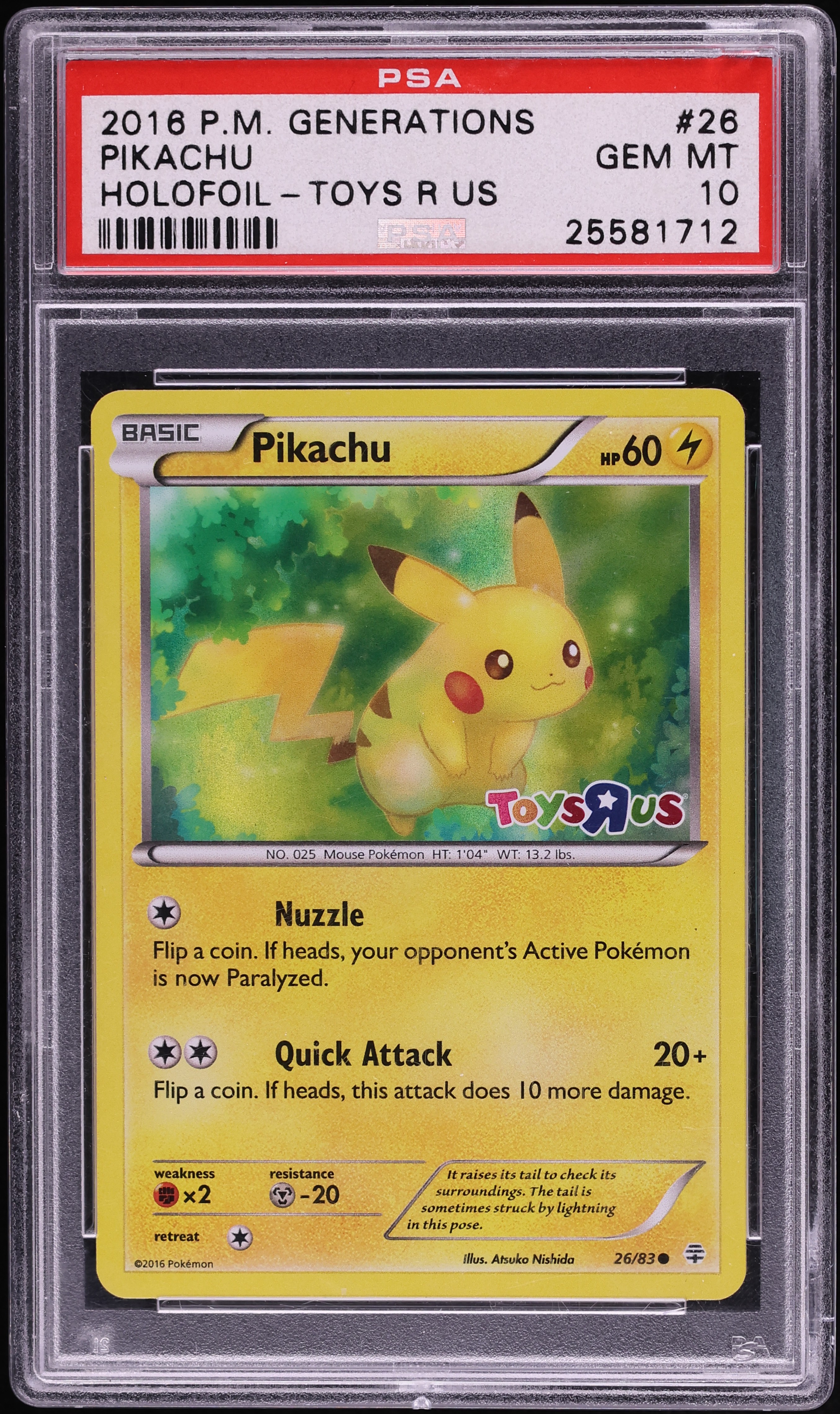 2016 Pokemon XY Generations Toys R Us Holo Pikachu #26 PSA 10 GEM MINT