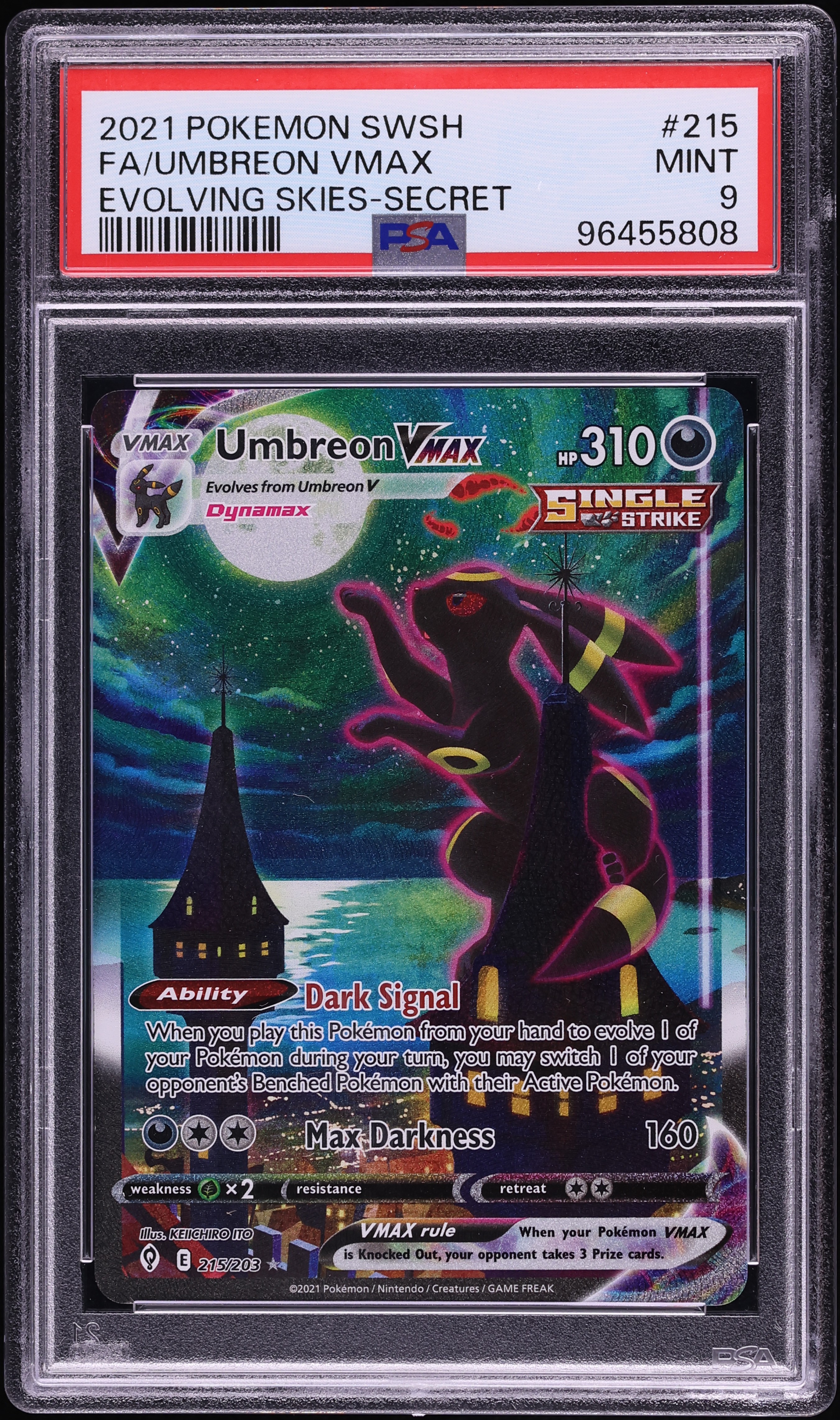 2021 Pokemon Sword & Shield Evolving Skies SEC Umbreon VMAX #215 PSA 9 MINT