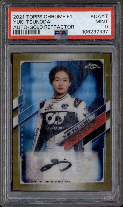 2021 Topps Chrome Formula 1 Auto Gold Refractor #CAYT Yuki Tsunoda /50 PSA 9