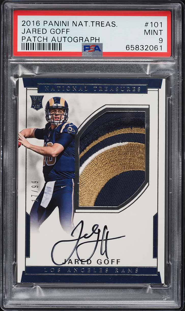 2016 National Treasures Jared Goff ROOKIE PATCH AUTO /99 #101 PSA 9 MINT