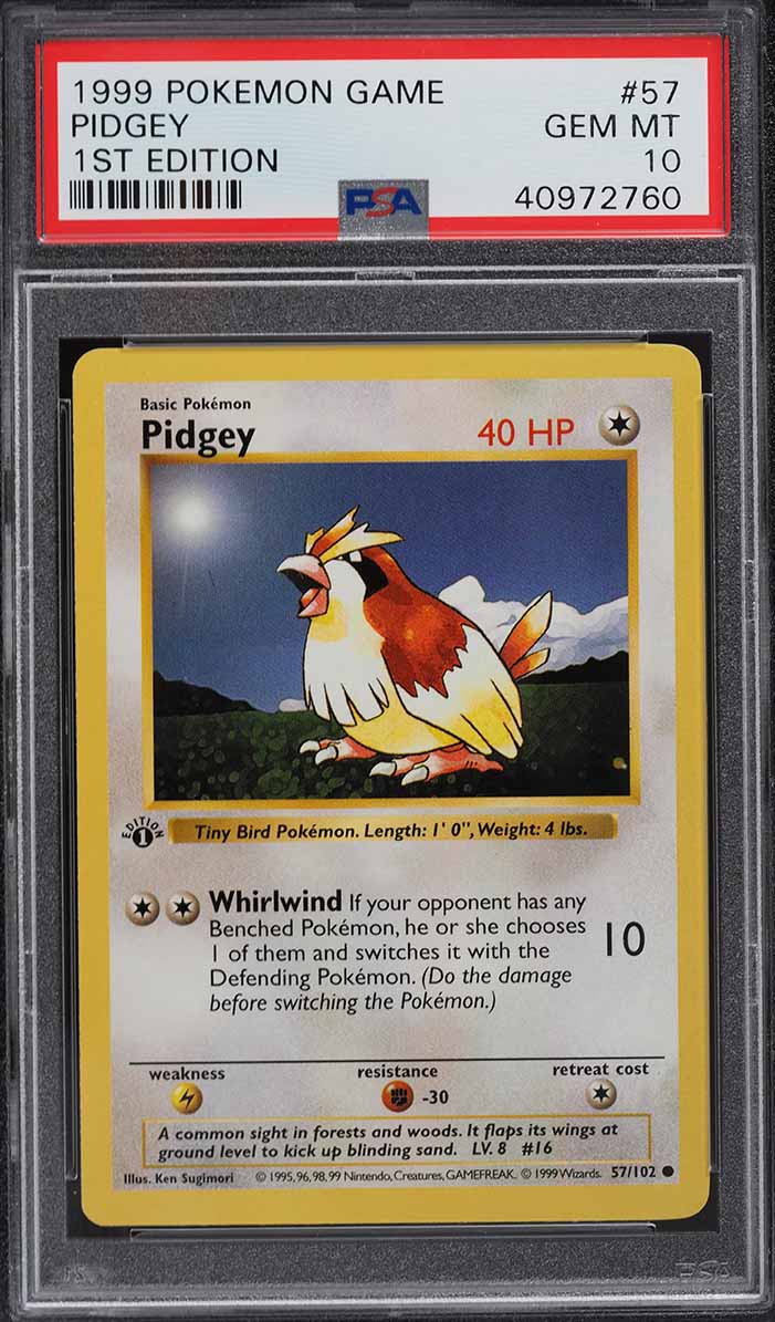 1999 Pokemon Base Set Shadowless 1st Edition Pidgey #57 PSA 10 GEM MINT