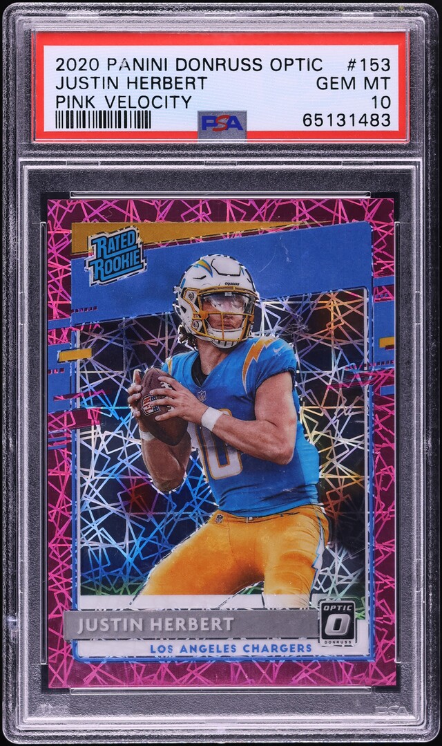 2020 Donruss Optic Pink Velocity Justin Herbert ROOKIE /79 #153 PSA 10 GEM MINT