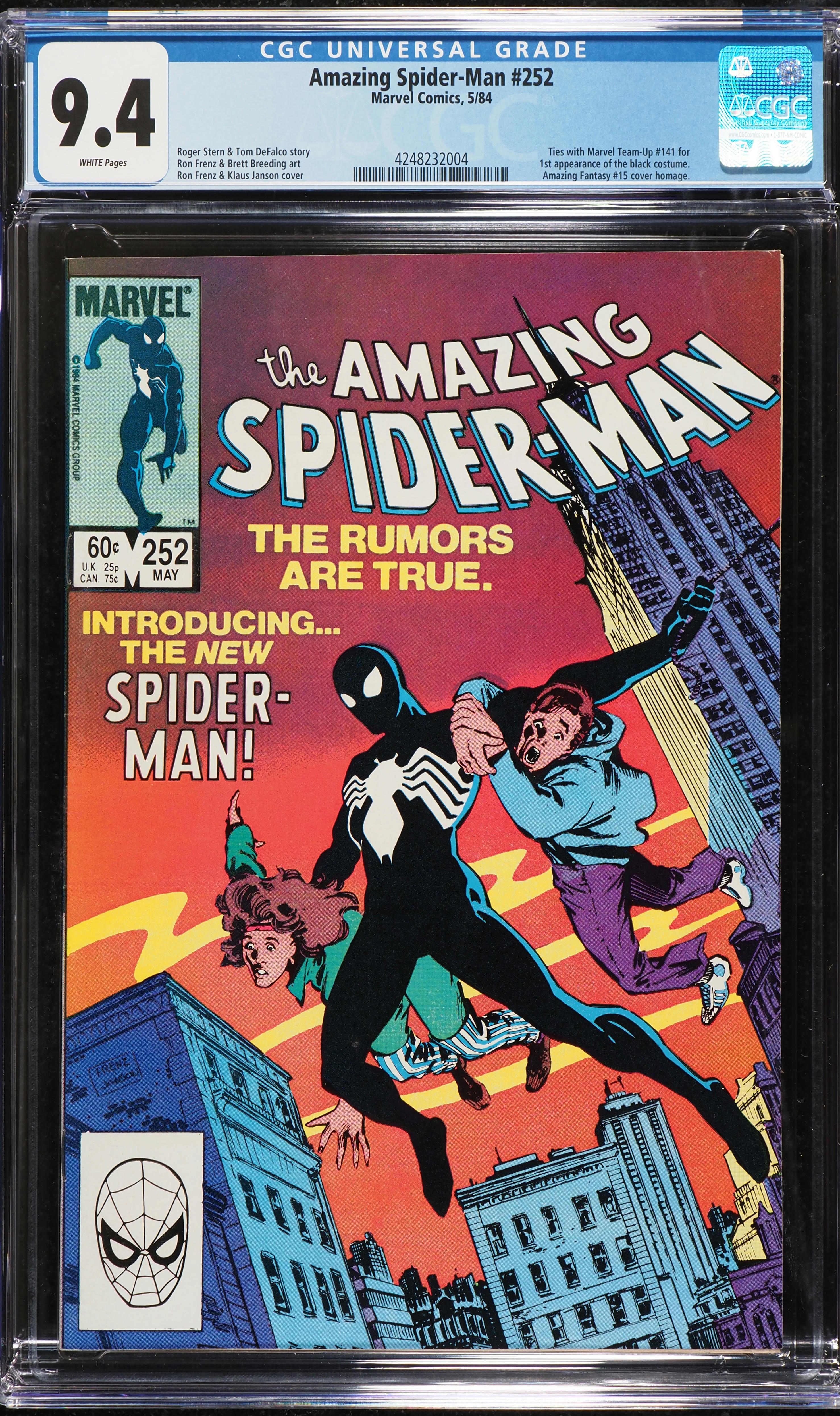 Amazing Spider-Man #252 (Marvel, 1984) CGC 9.4 White Pages - Front