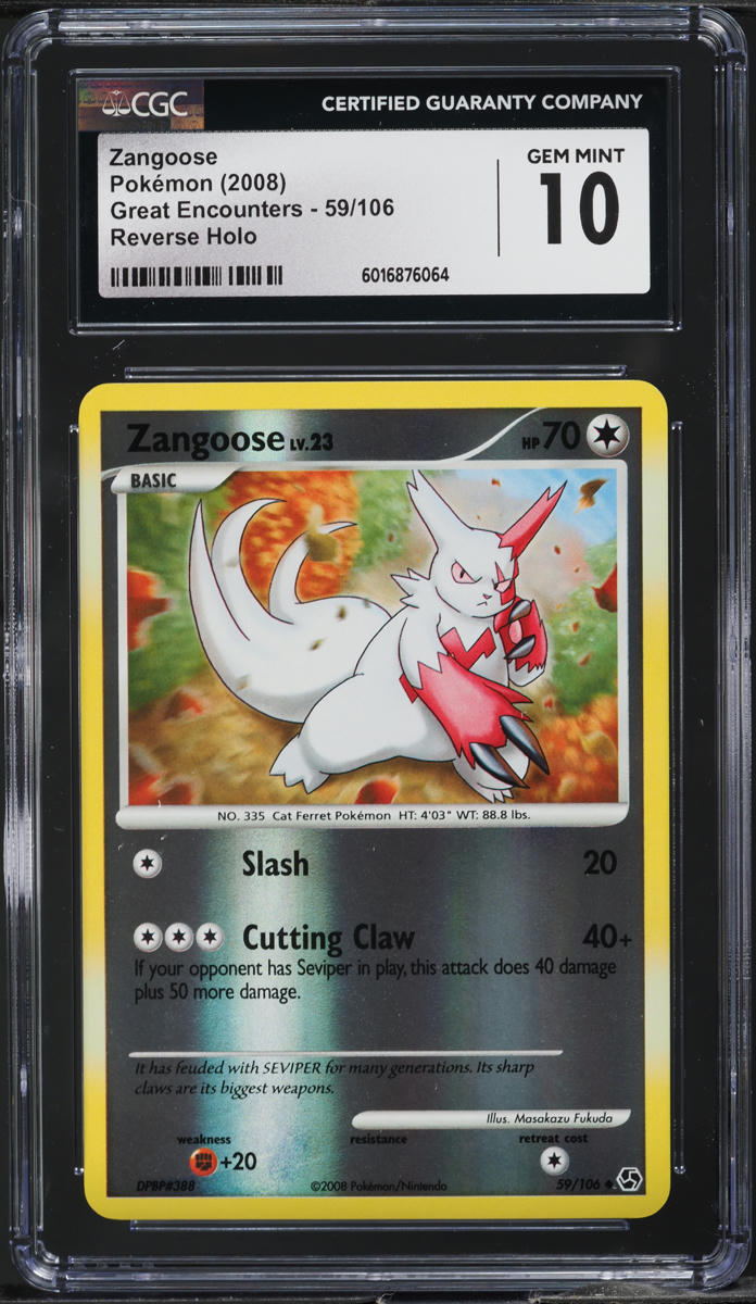 2008 Pokemon Diamond & Pearl Great Encounters Reverse Holo Zangoose #59 CGC 10
