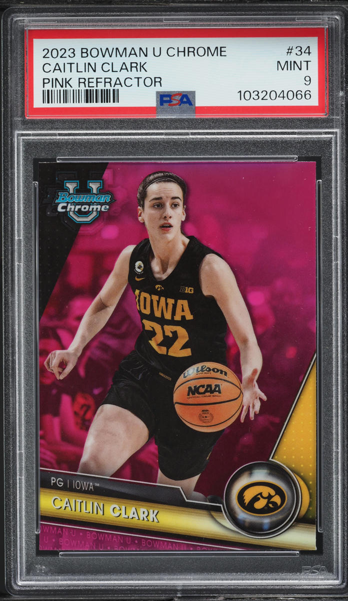 2023 Bowman Chrome University Pink Refractor Caitlin Clark ROOKIE #34 PSA 9 MINT