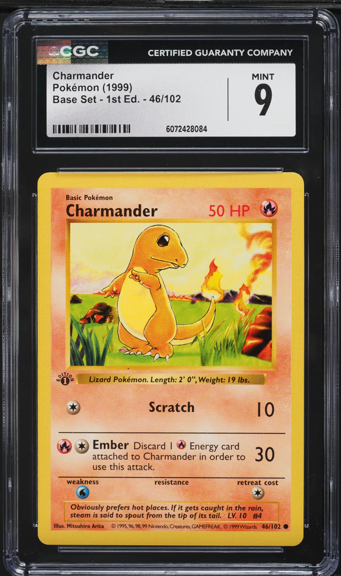 1999 Pokemon Base Set Shadowless 1st Edition Charmander #46 CGC 9 MINT