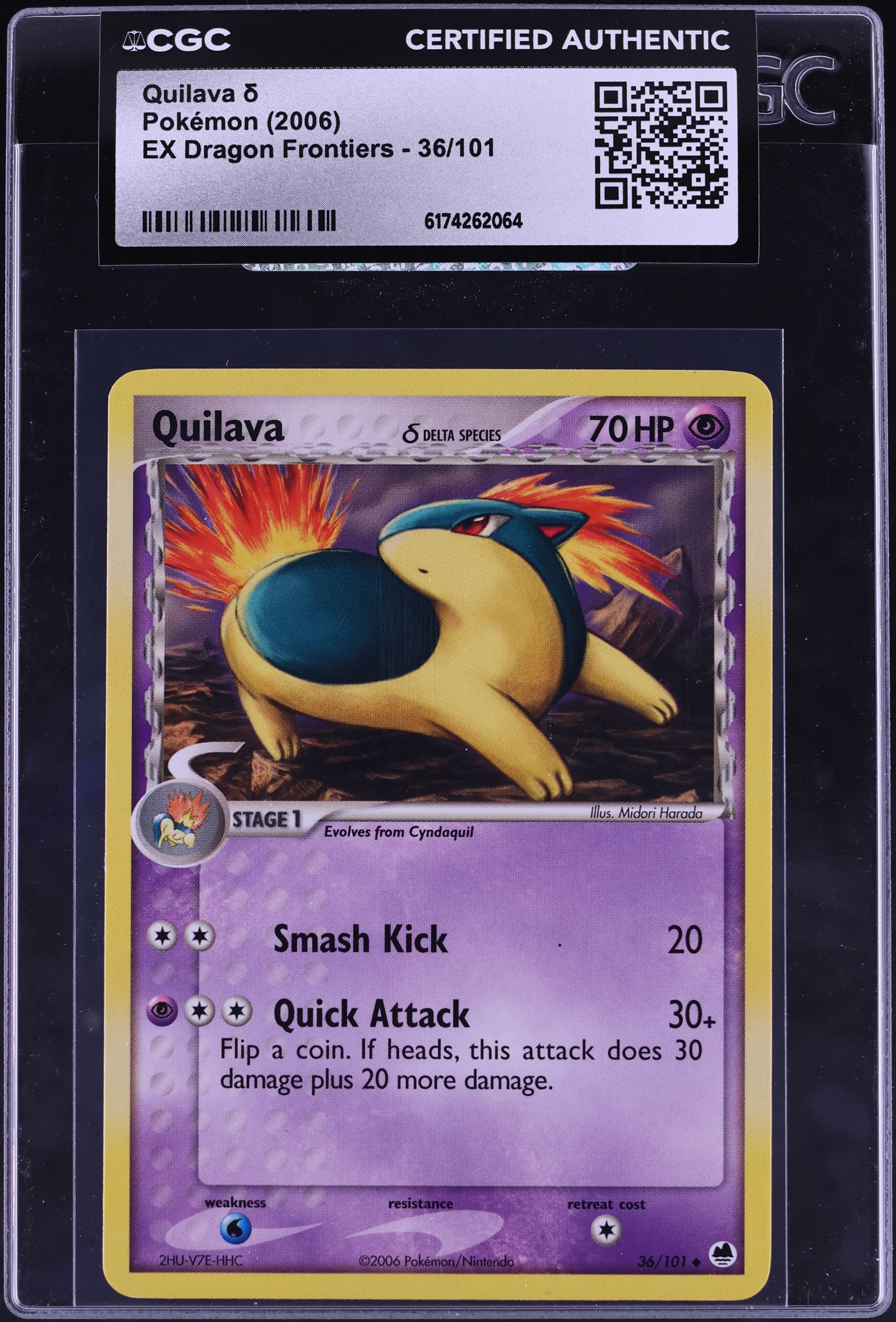 2006 Pokemon Ex Dragon Frontiers Quilava #36 CGC AUTH