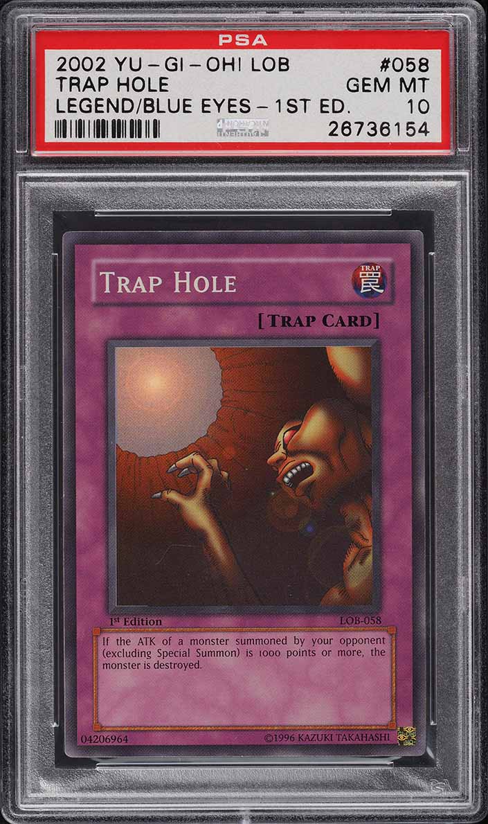 2002 Yu-Gi-Oh! Legend Of Blue Eyes 1st Edition Trap Hole #LOB-058 PSA 10 GEM