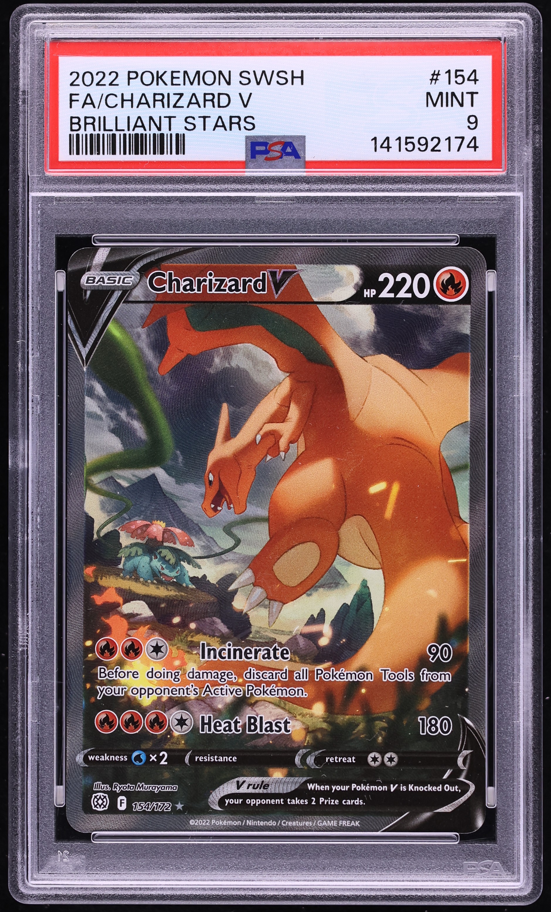2022 Pokemon Sword & Shield Brilliant Stars Alt Art Charizard V #154 PSA 9 MINT