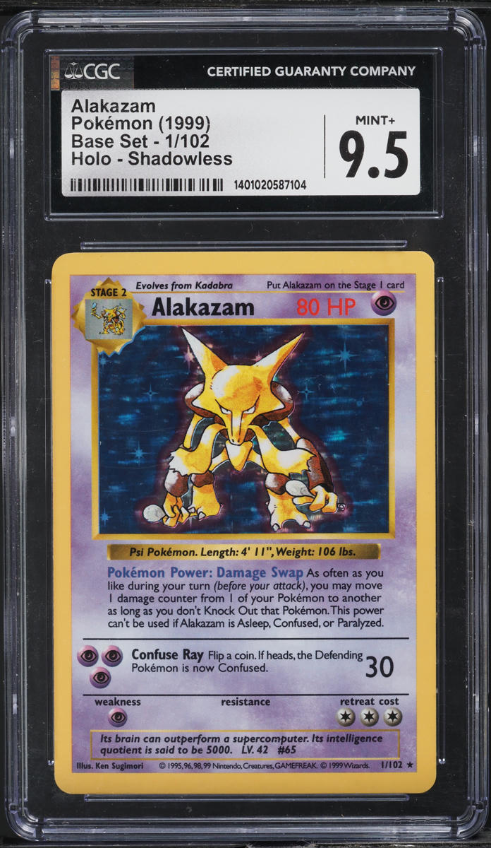1999 Pokemon Base Set Shadowless Holo Alakazam #1 CGC 9.5 MINT+