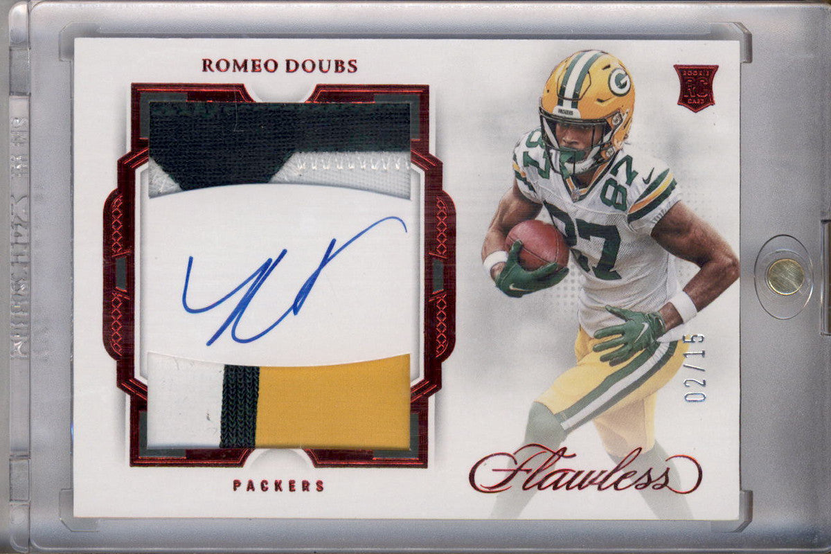2022 Panini Flawless Rookie Dual Patch Autographs Ruby Romeo Doubs RC Auto /15