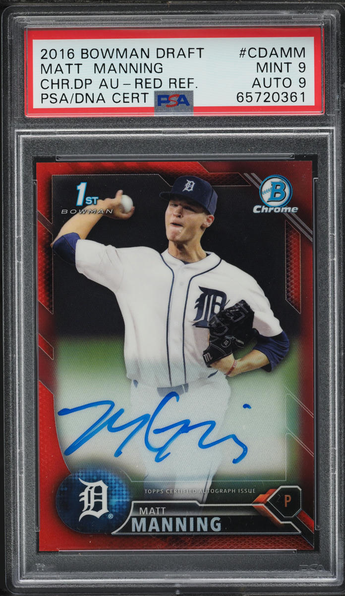 2016 Bowman Chrome Draft Red Refractor Matt Manning ROOKIE AUTO DNA 9 /5 PSA 9