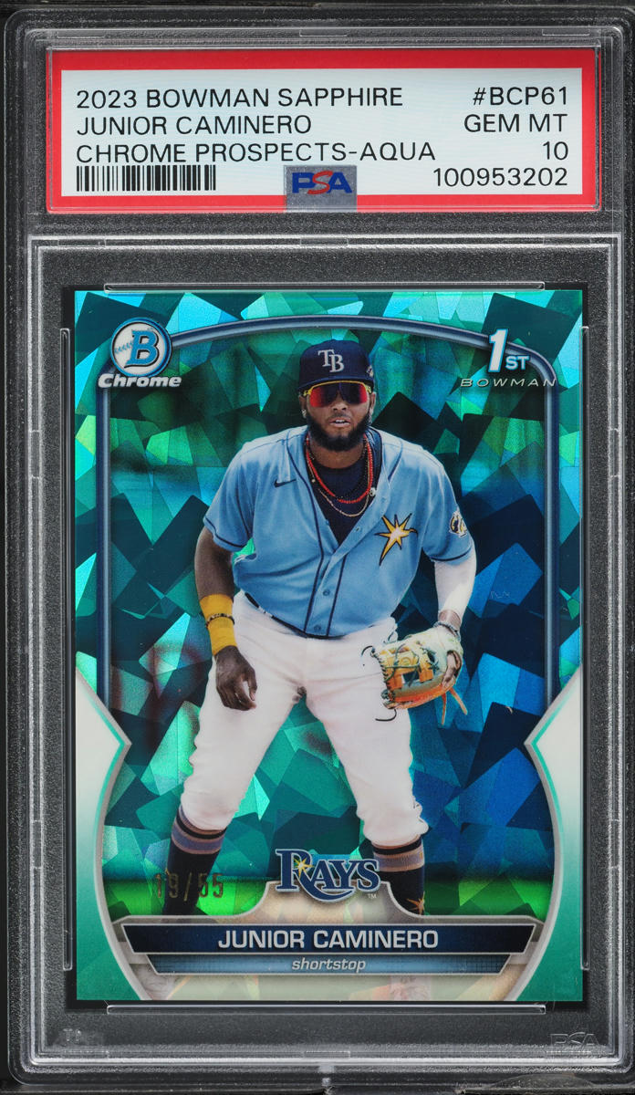 2023 Bowman Chrome Sapphire Aqua Junior Caminero PROSPECT /55 #BCP61 PSA 10 GEM