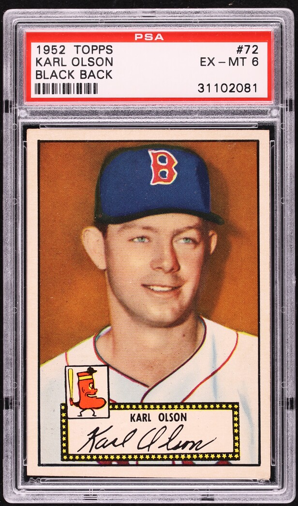 1952 Topps Karl Olson BLACK BACK #72 PSA 6 EXMT
