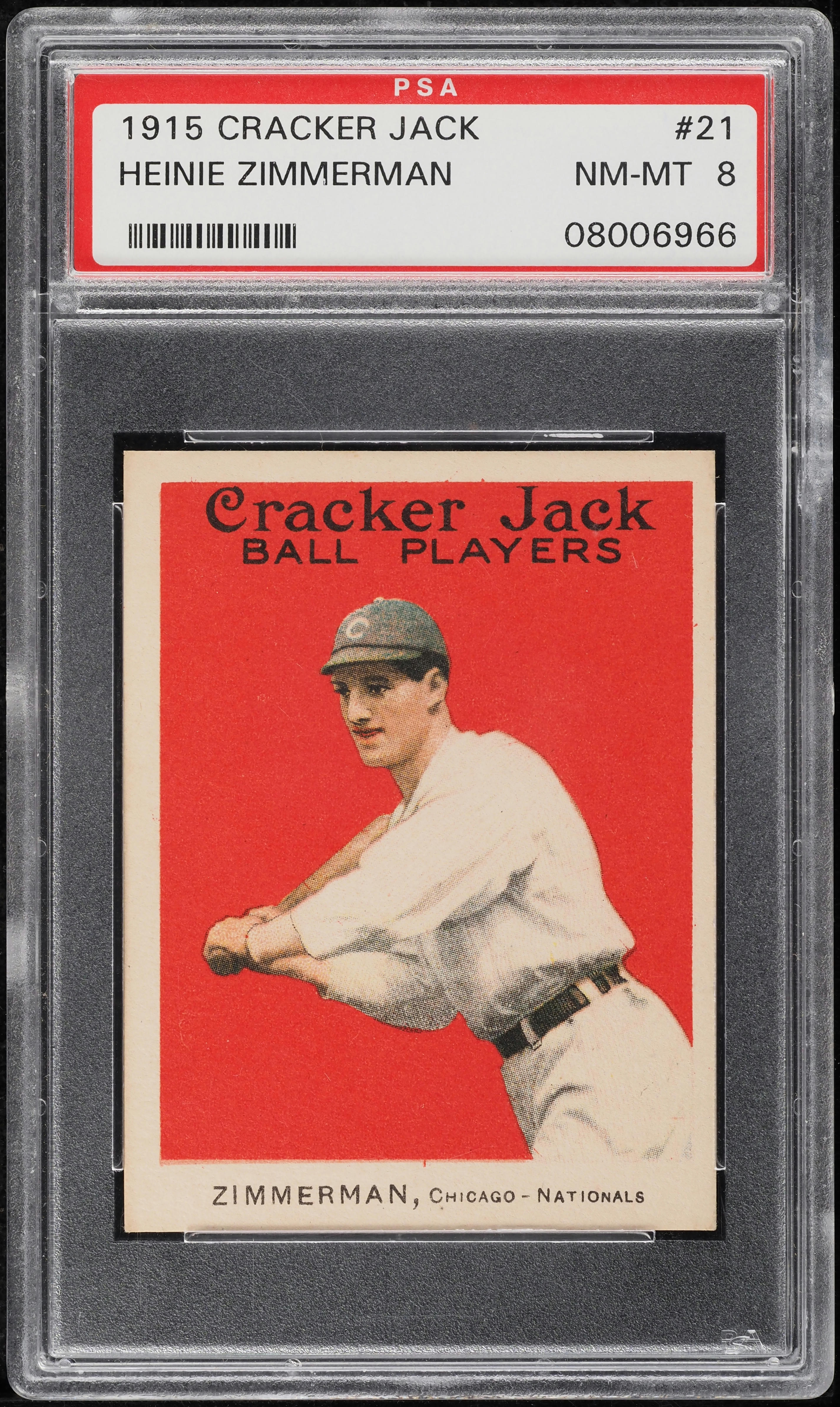 1915 Cracker Jack Heinie Zimmerman #21 PSA 8 NM-MT