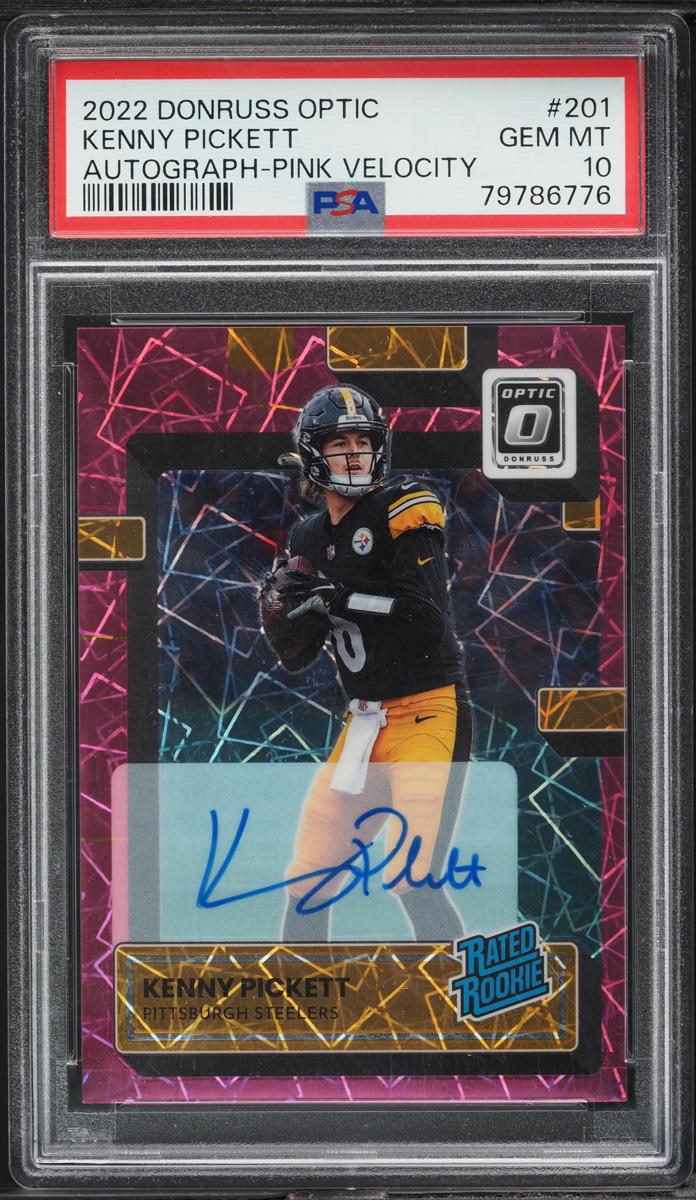 2022 Donruss Optic Pink Velocity Kenny Pickett RC AUTO /50 #201 PSA 10 GEM MINT
