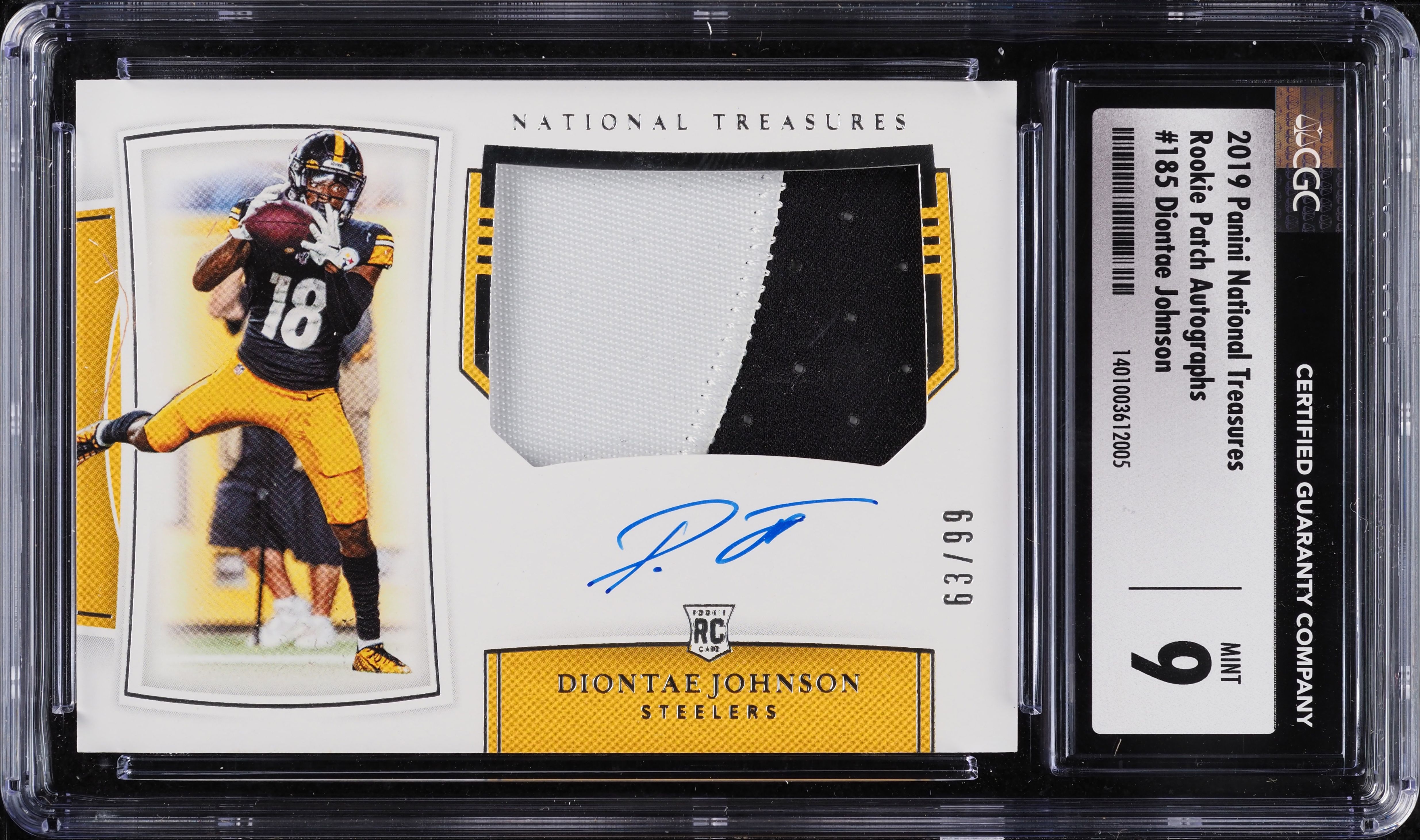 2019 National Treasures Diontae Johnson ROOKIE PATCH AUTO /99 #185 CGC 9 MINT