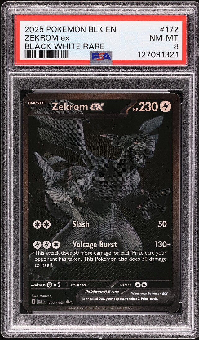 2025 Pokemon SV Black Bolt Black White Rare Zekrom Ex #172 PSA 8 NM-MT
