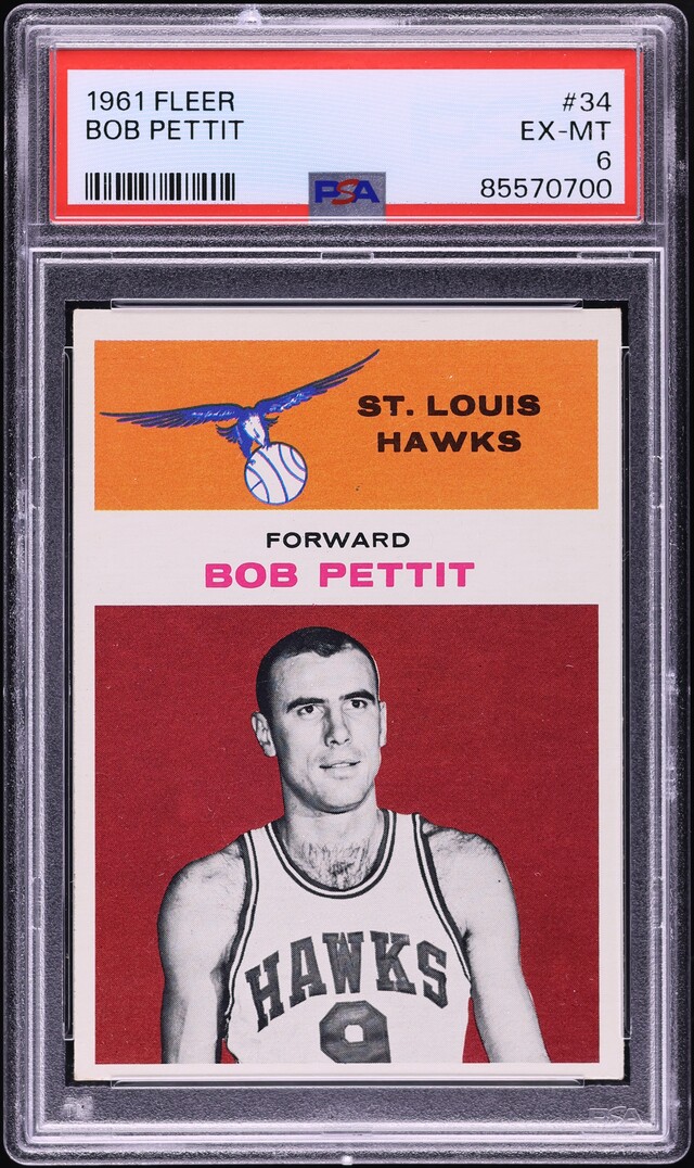 1961 Fleer Basketball Bob Pettit #34 PSA 6 EXMT