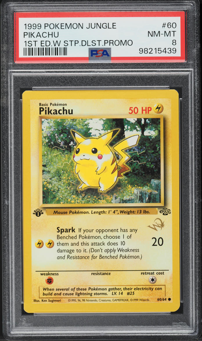 1999 Pokemon Jungle 1st Edition W Stamp Duelist Magazine Pikachu #60 PSA 8