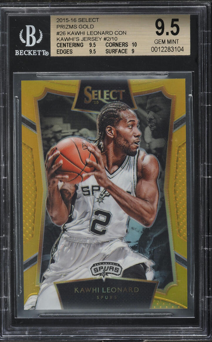2015 Select Gold Prizm Kawhi Leonard JSY # 2/10 #26 BGS 9.5 GEM MINT