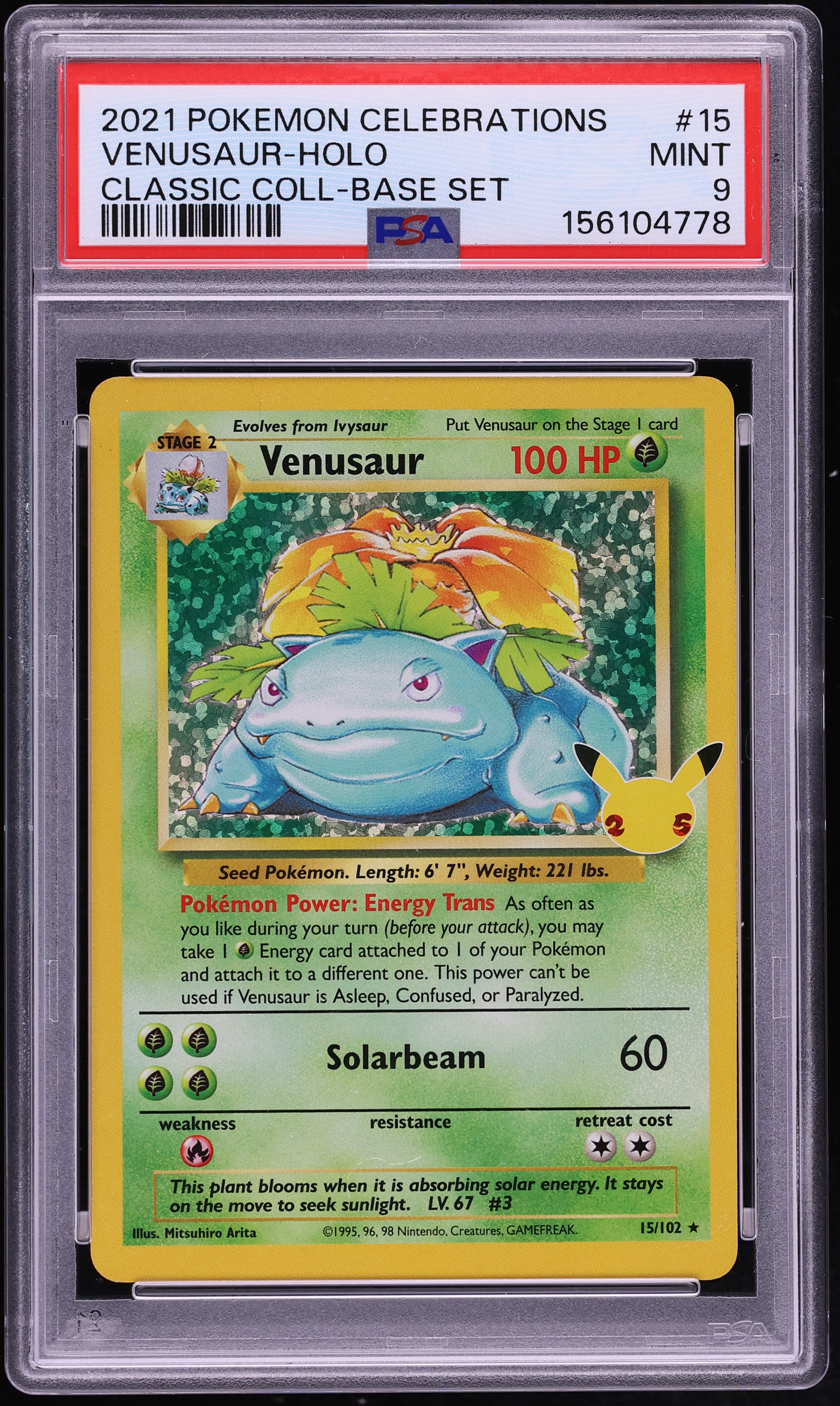 2021 Pokemon Sword & Shield Celebrations Classic Collection Holo Venusaur #15 PSA 9 MINT