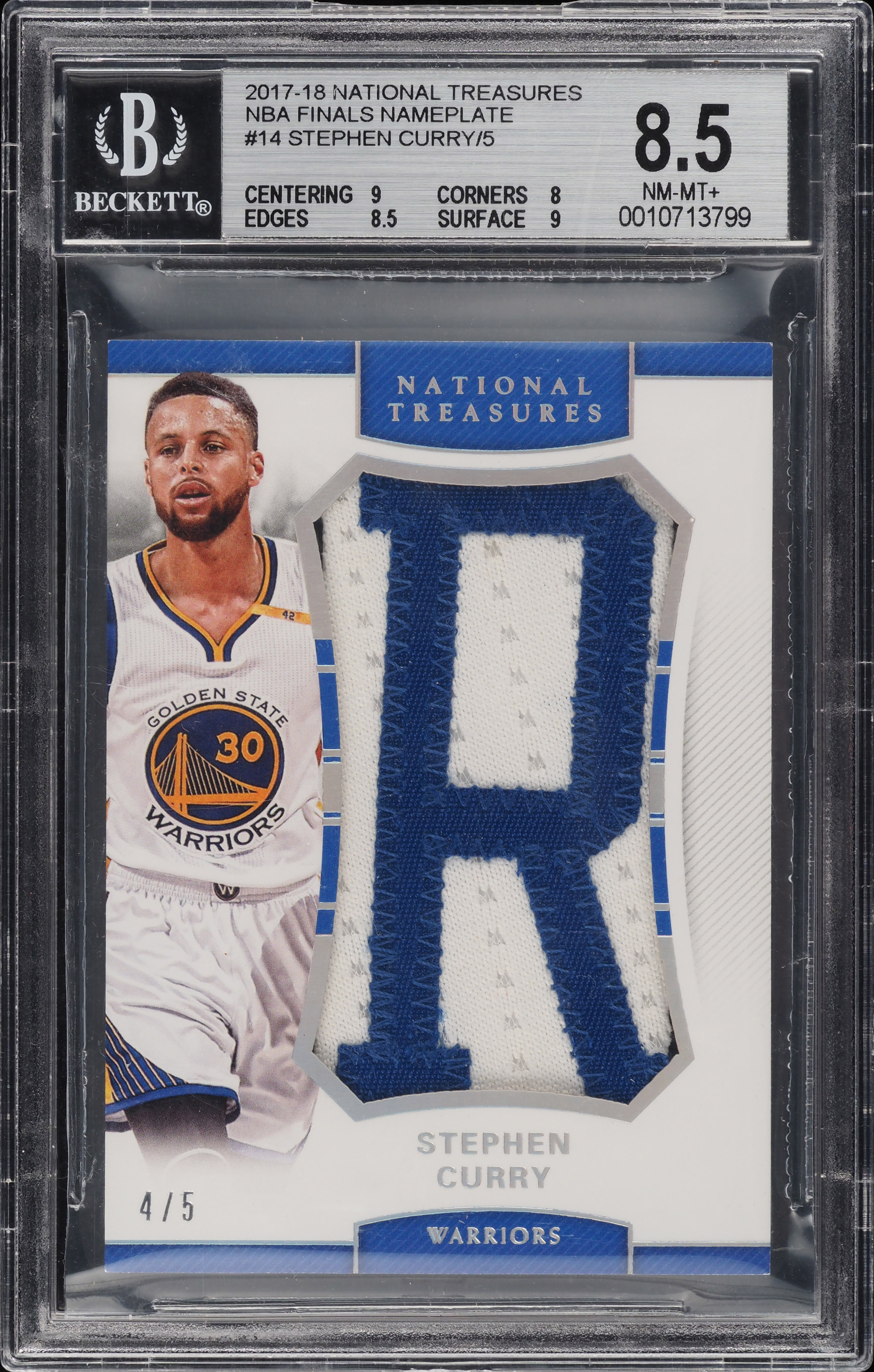 2017 National Treasures NBA Finals Nameplate Stephen Curry PATCH