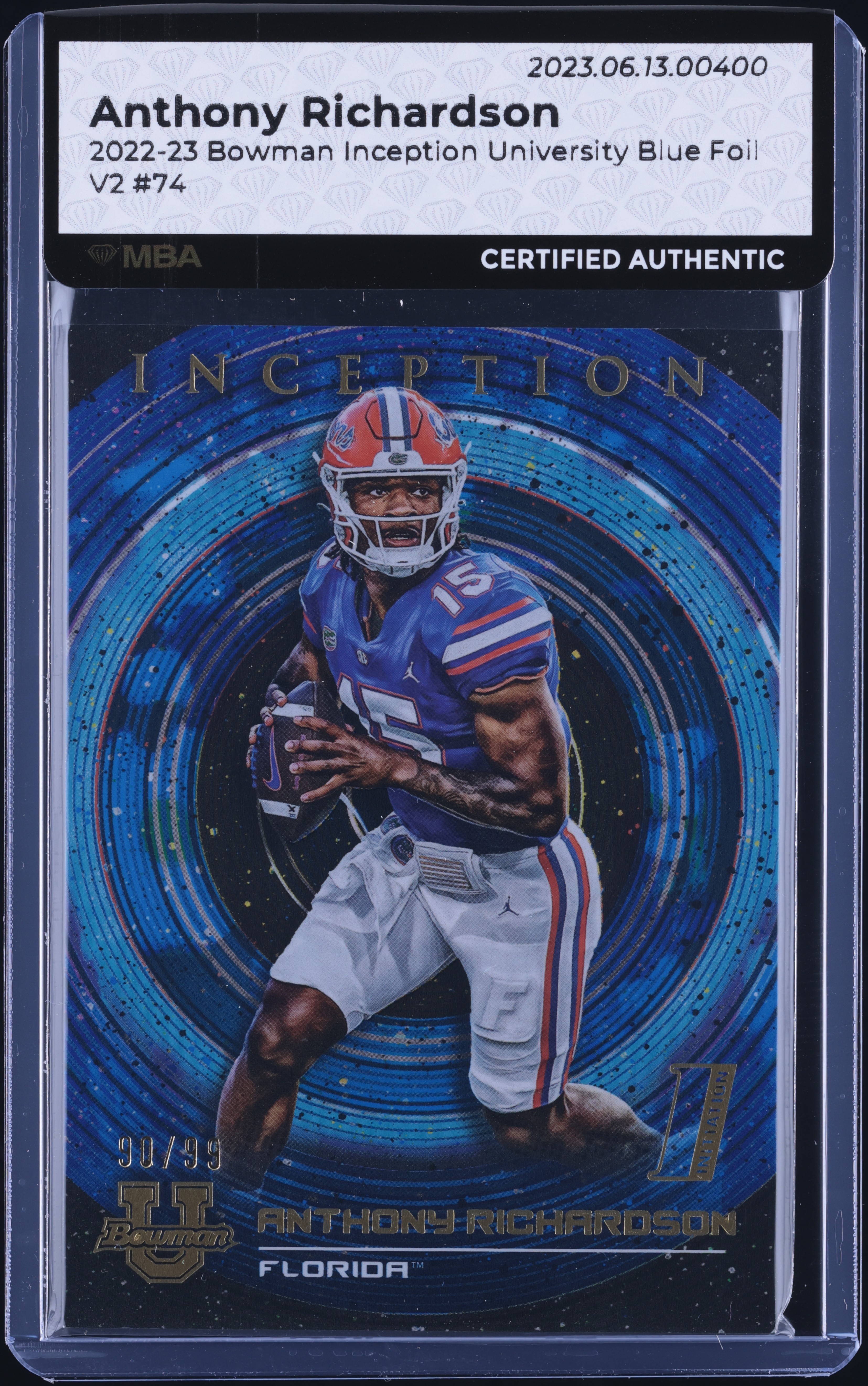 2022 Bowman Inception Blue Foil V2 Anthony Richardson ROOKIE /99 #74 MBA AUTH