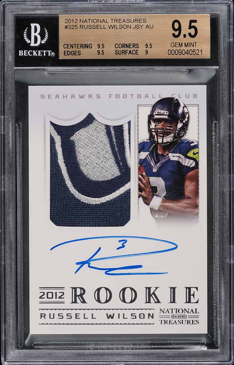2012 National Treasures Russell Wilson ROOKIE PATCH AUTO /99 #325 BGS 9.5 GEM