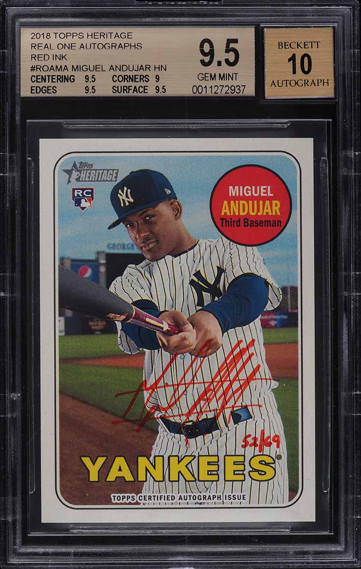 2018 Topps Heritage Real One Red Ink Miguel Andujar ROOKIE AUTO /69 BGS 9.5 GEM