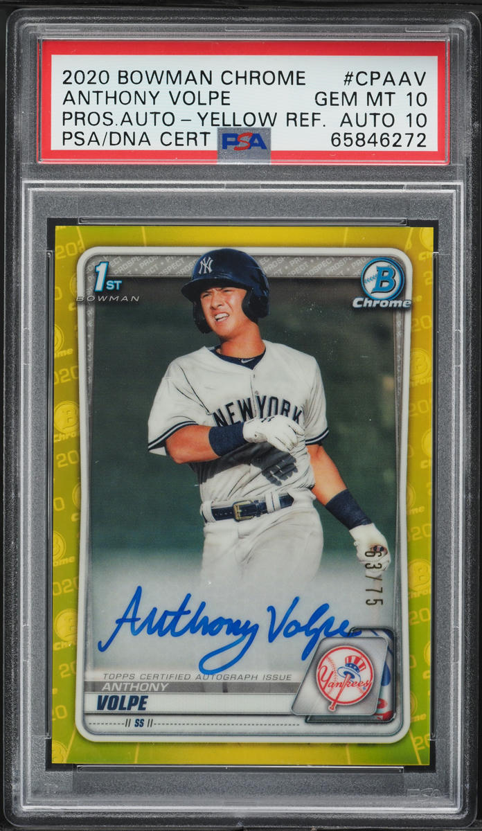 2020 Bowman Chrome Yellow Ref. Anthony Volpe PROSPECT AUTO DNA 10 /75 PSA 10 GEM
