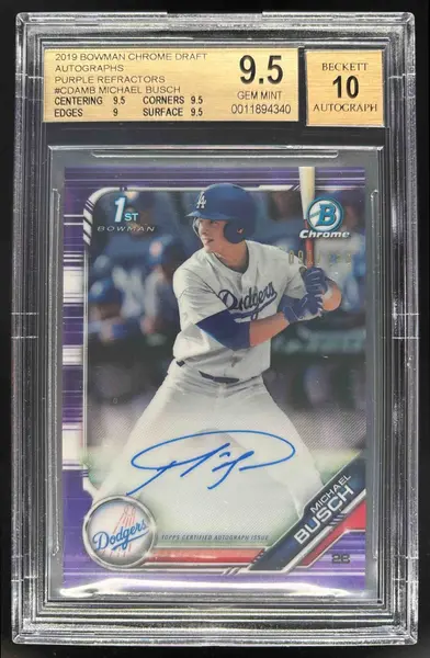 2019 Bowman Draft Chrome Purple Refractor #CDAMB Michael Busch Auto /250 BGS 9.5