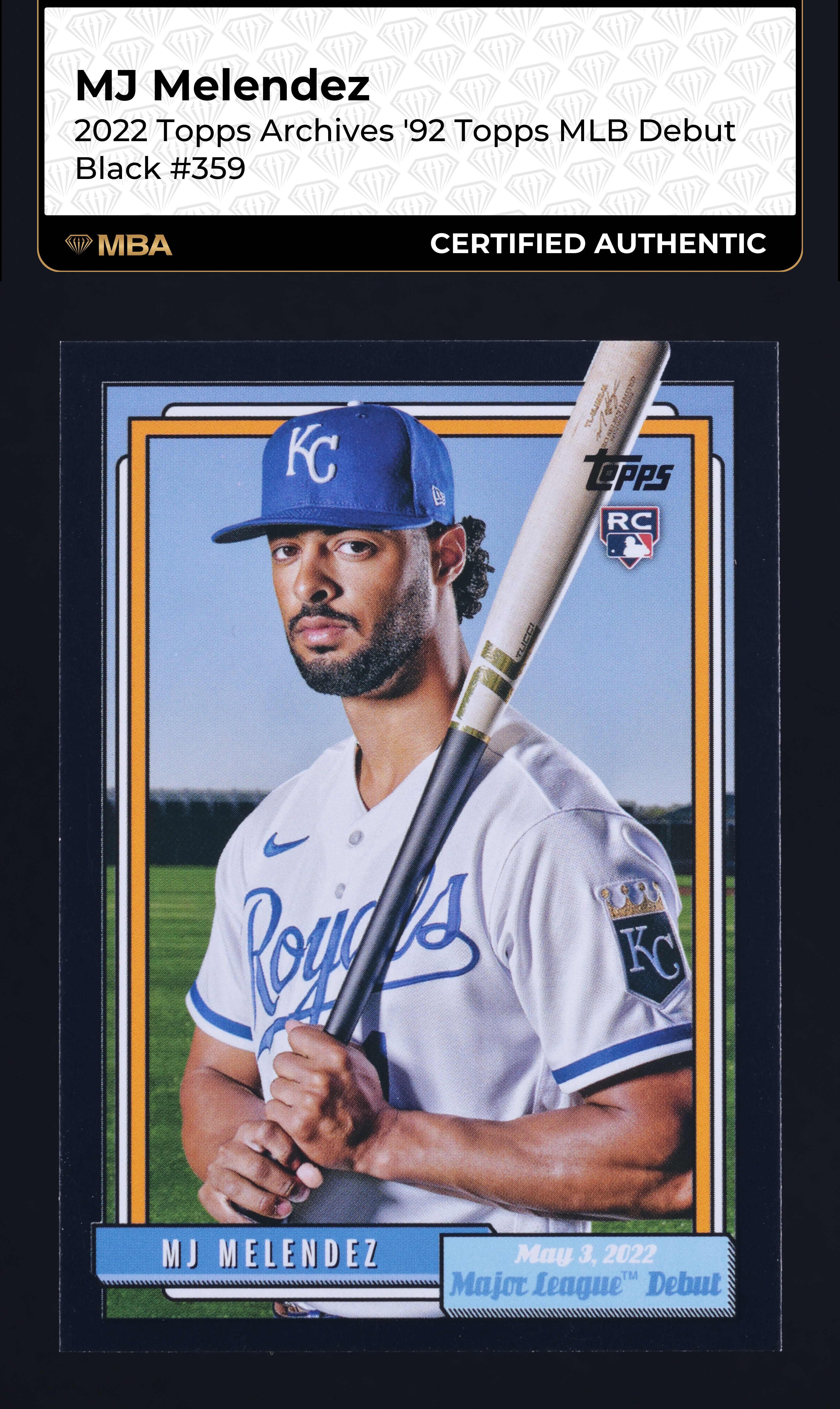2022 Topps Archives '92 MLB Debut Black MJ Melendez ROOKIE /99 #359 MBA AUTH