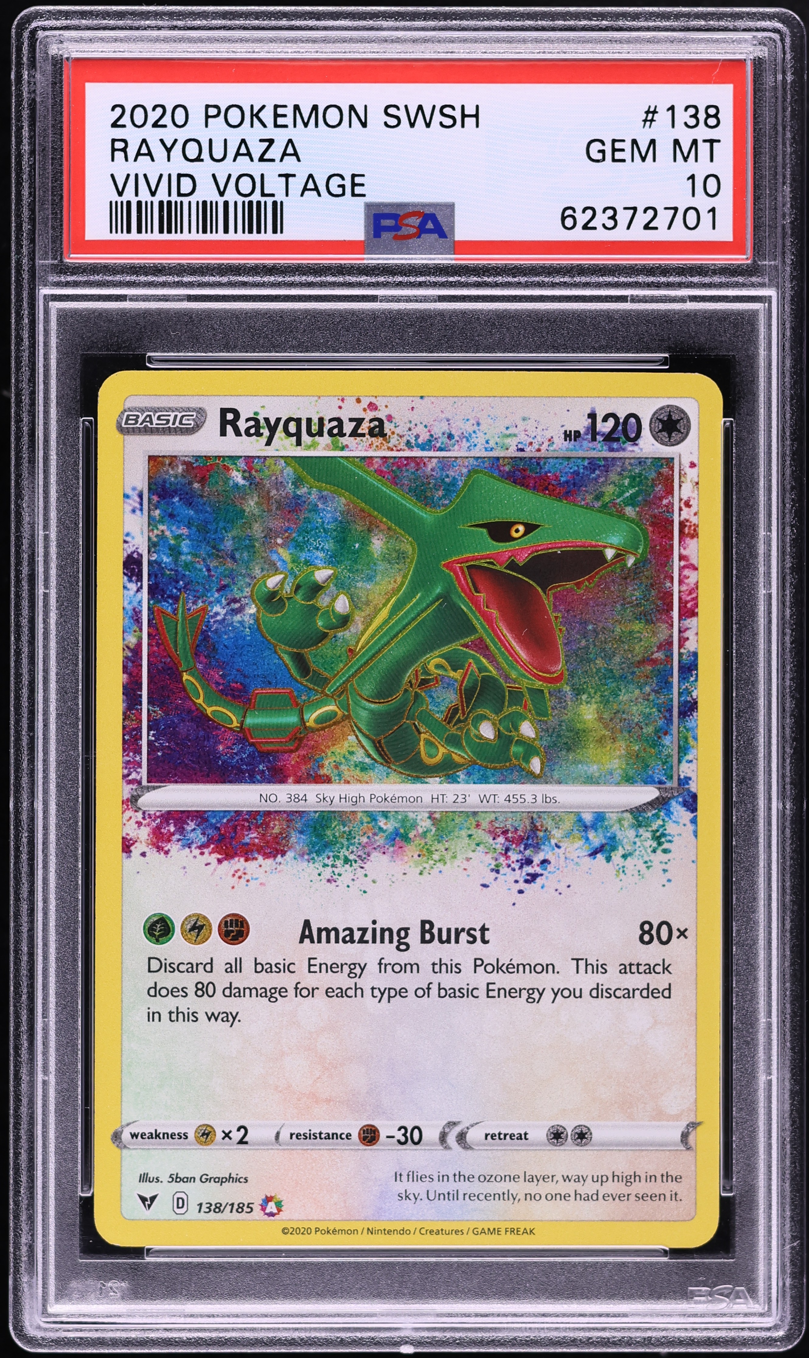 2020 Pokemon Sword & Shield Vivid Voltage Amazing Rare Rayquaza #138 PSA 10 GEM MINT