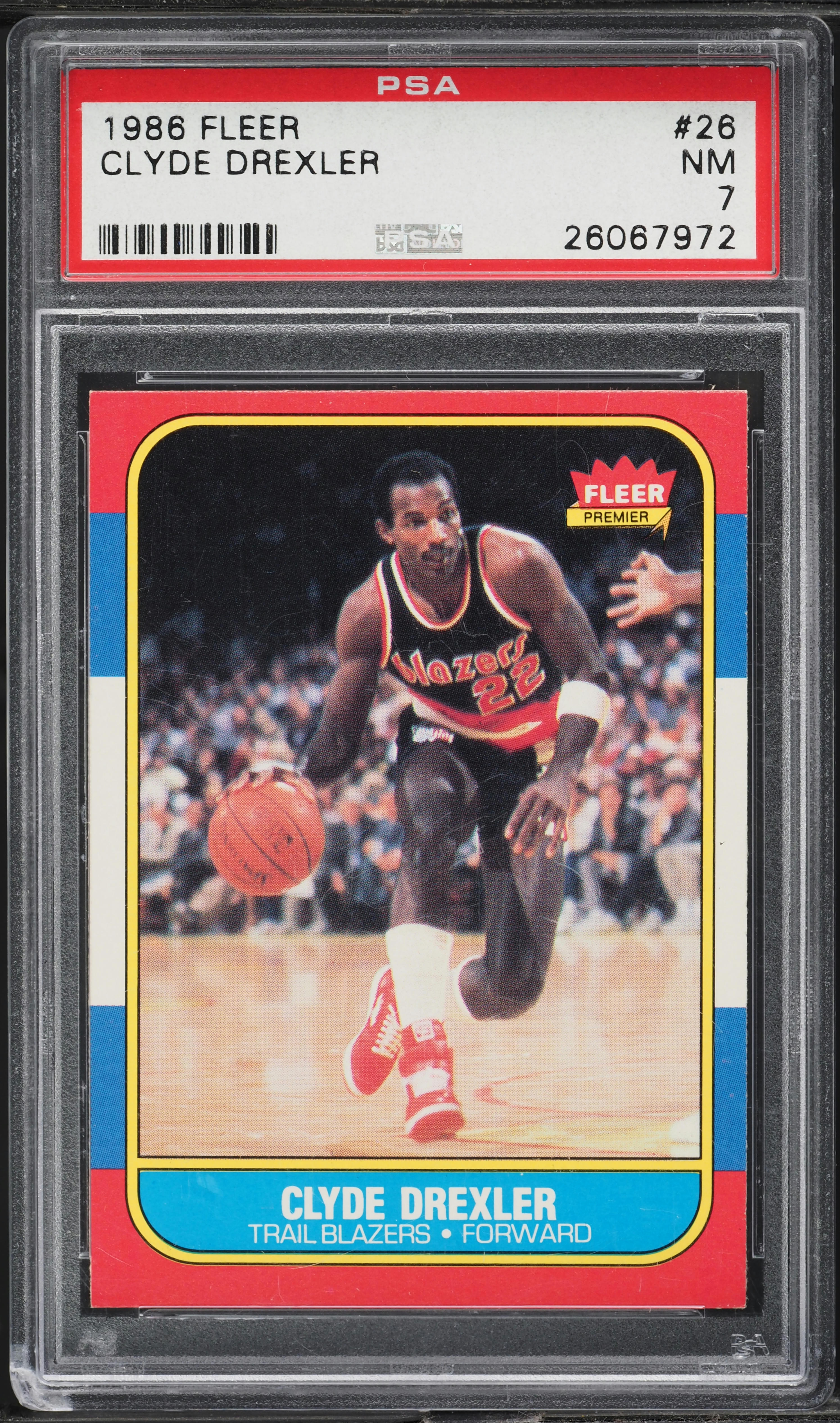 1986 Fleer Basketball Clyde Drexler ROOKIE #26 PSA 7 NRMT