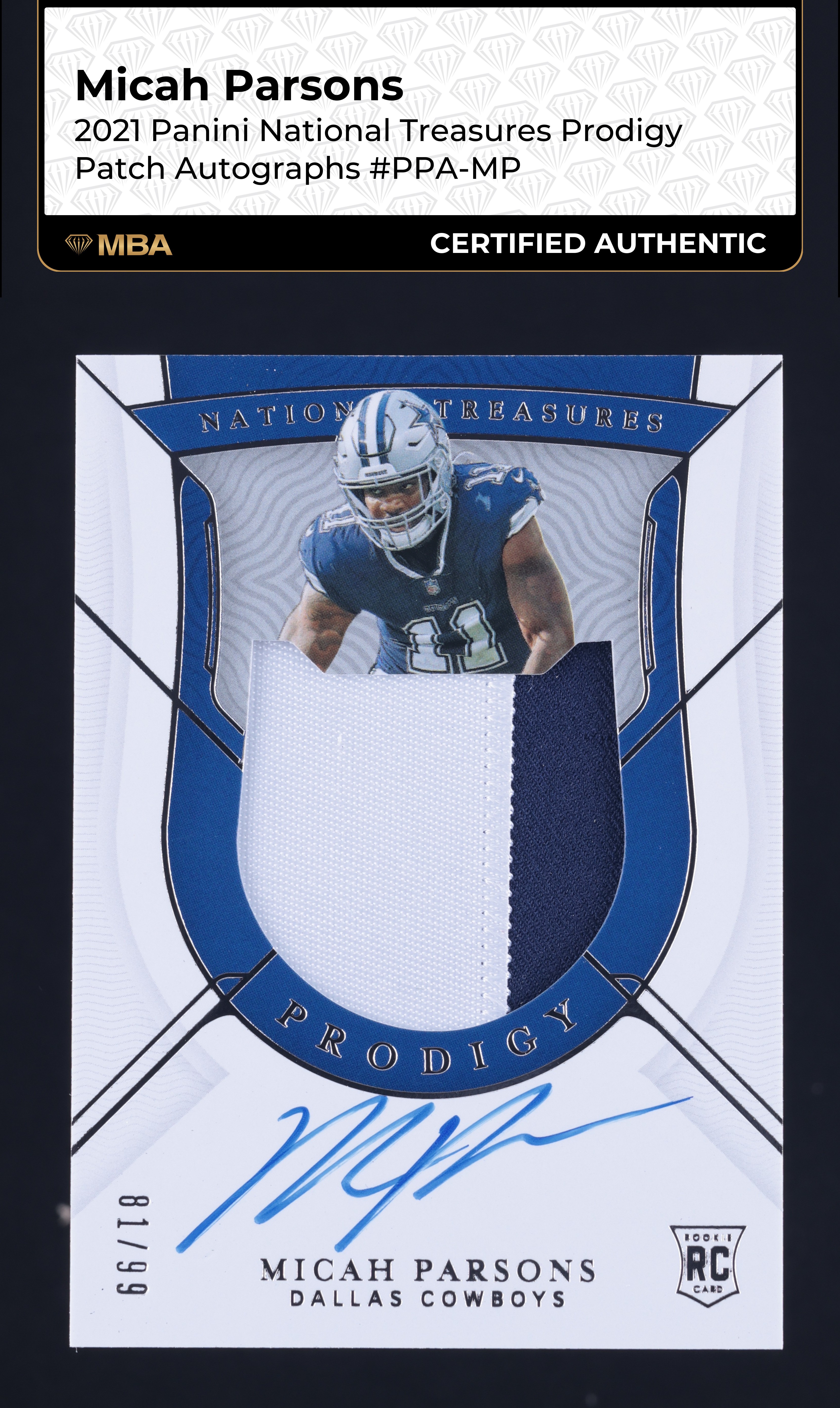 2021 National Treasures Prodigy Micah Parsons ROOKIE PATCH AUTO /99 MBA AUTH