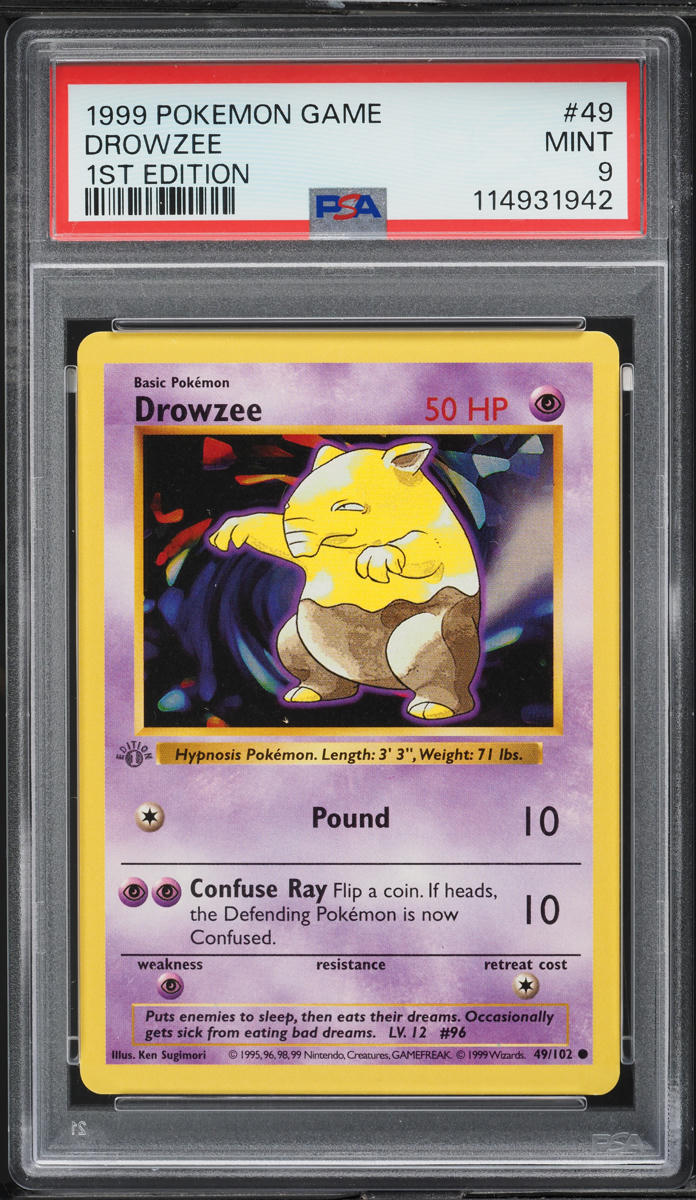 1999 Pokemon Base Set Shadowless 1st Edition Drowzee #49 PSA 9 MINT