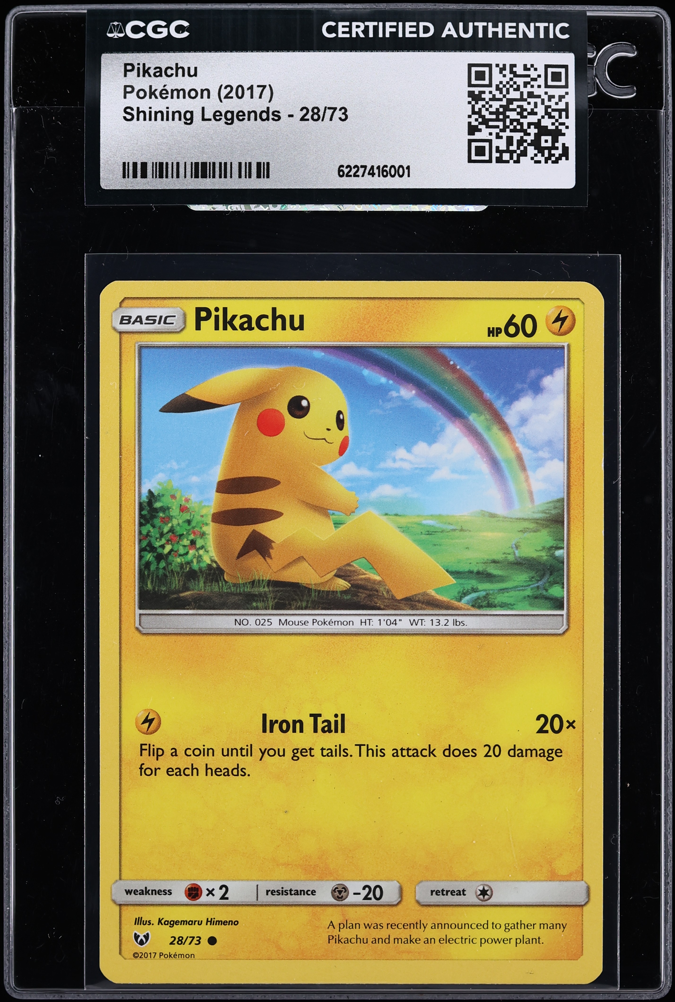 2017 Pokemon Sun & Moon Shining Legends Pikachu #28 CGC AUTH