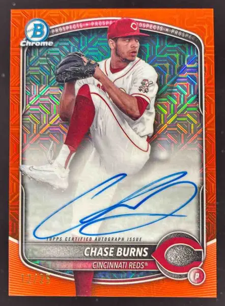 2025 Bowman Chrome Prospect Mega Box Orange Refractors #CB Chase Burns Auto /25