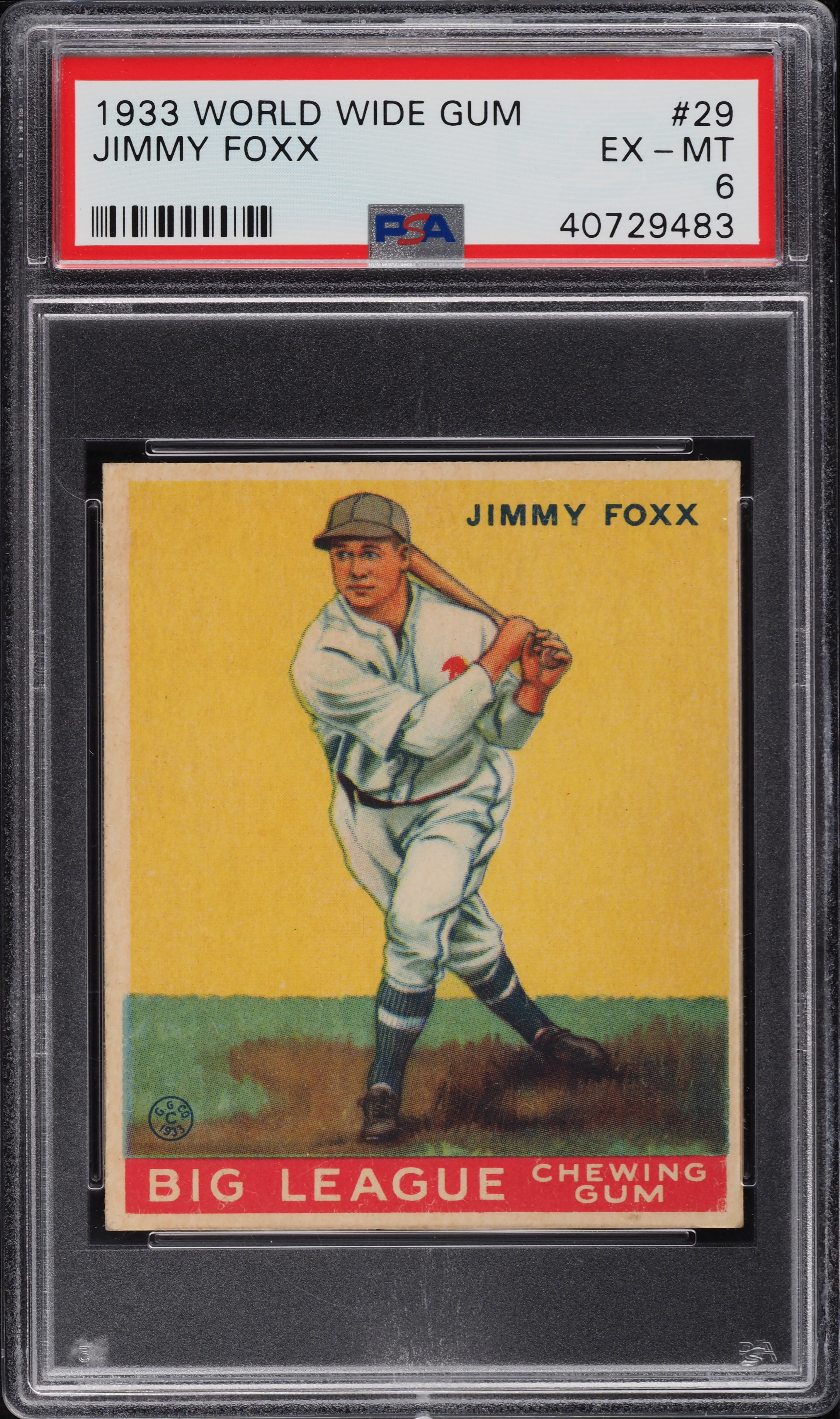 1933 Goudey World Wide Gum Jimmy Foxx #29 PSA 6 EXMT